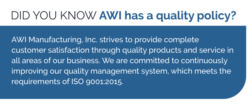 AWI quality management systems, text graphic with AWI mission statement